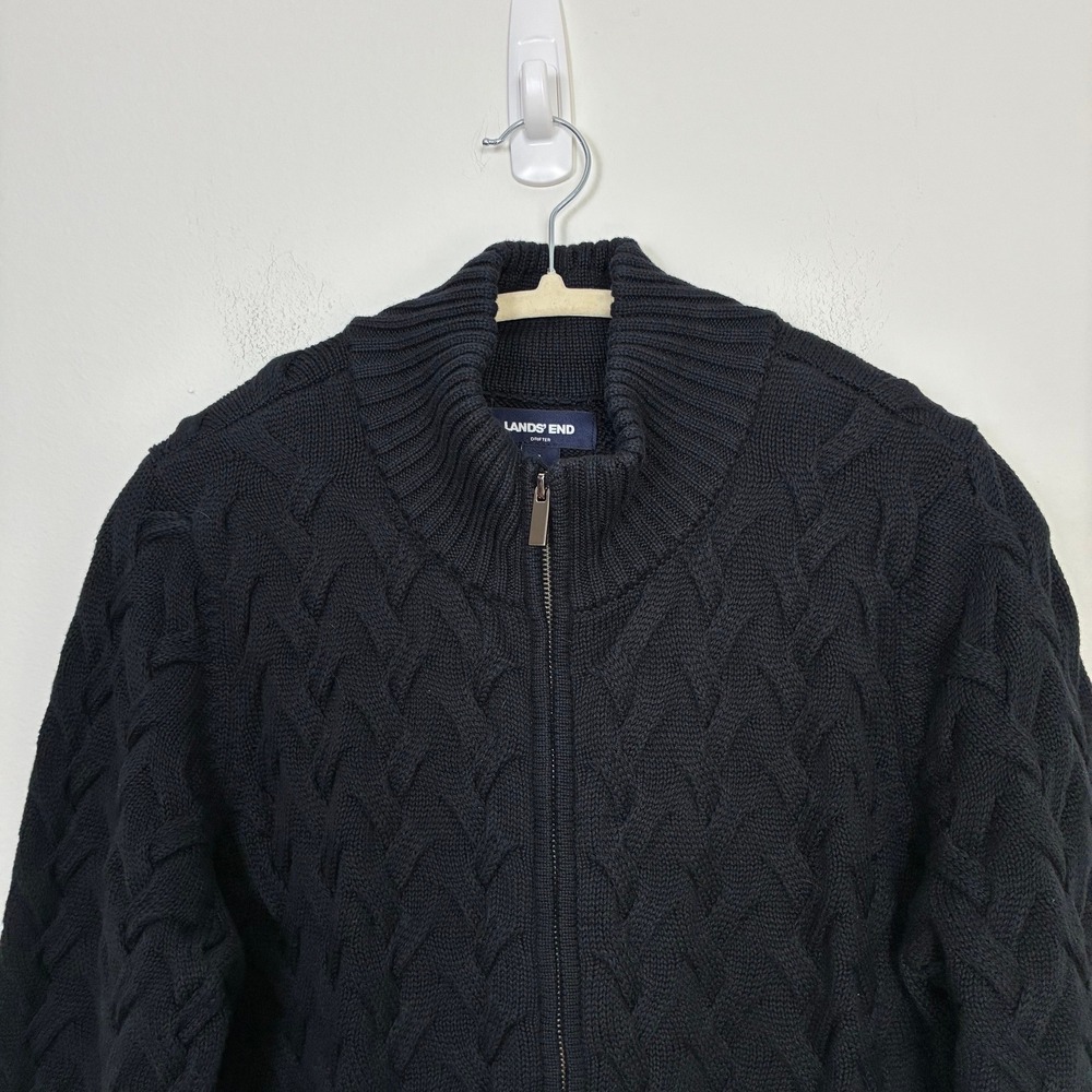 Lands' End Drifter Cable Knit Full Zip Mock Neck Sweater Men's L Fisherman 90s - Picture 5 of 9